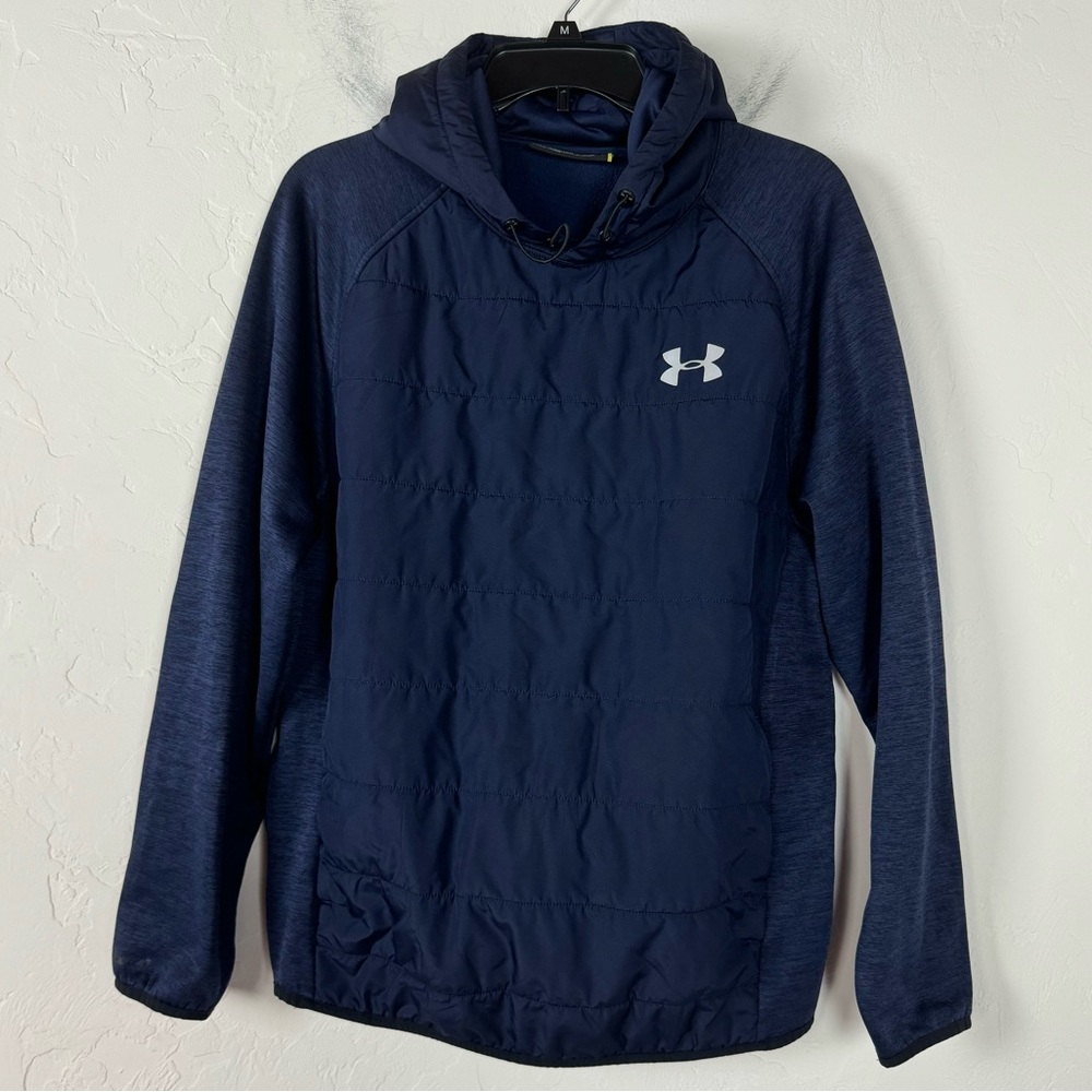 UA Under Armour Jacket Pullover Sweatshirt Hoodie Puffer‎ Navy Blue Solid Hooded